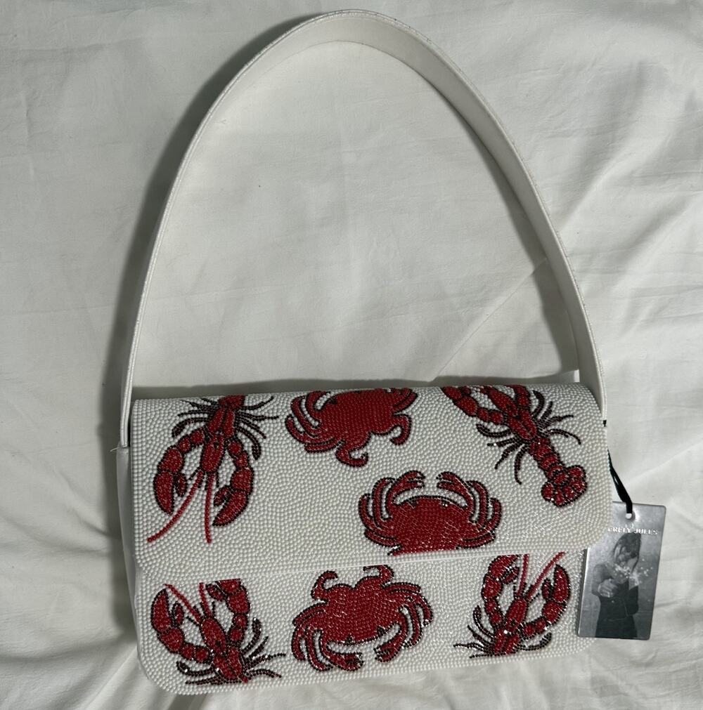 HTF Viral TikTok Sincerely Jules White Leather Crab Lobster Beaded Bag - NWT